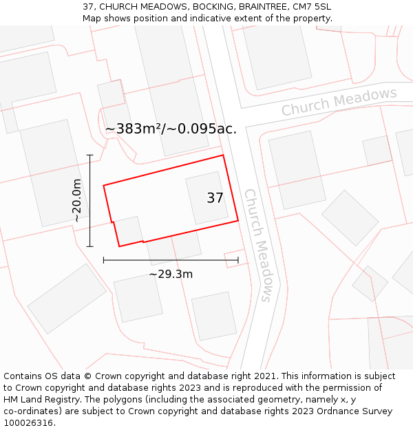 37, CHURCH MEADOWS, BOCKING, BRAINTREE, CM7 5SL: Plot and title map