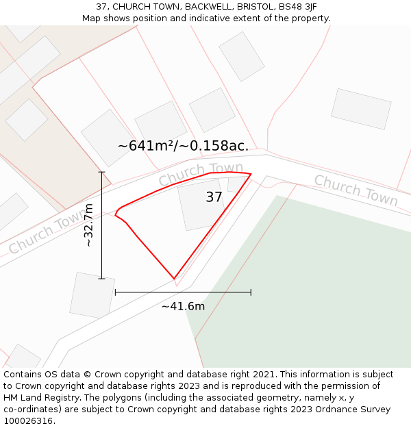 37, CHURCH TOWN, BACKWELL, BRISTOL, BS48 3JF: Plot and title map