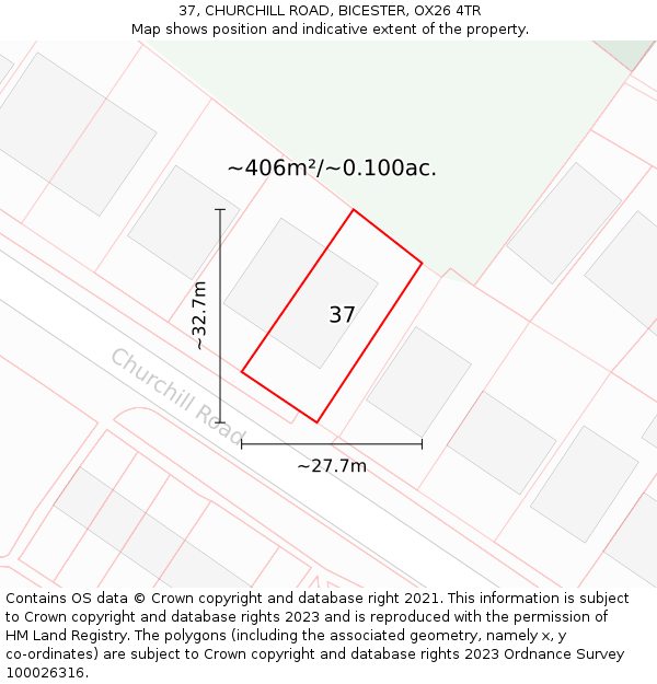 37, CHURCHILL ROAD, BICESTER, OX26 4TR: Plot and title map