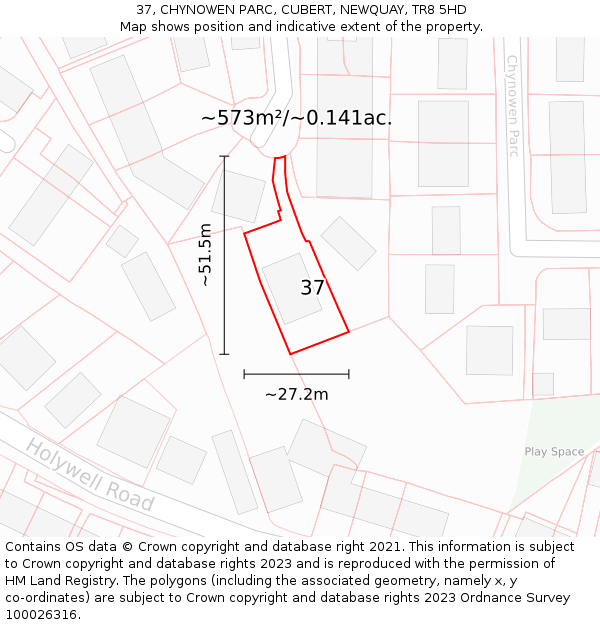 37, CHYNOWEN PARC, CUBERT, NEWQUAY, TR8 5HD: Plot and title map