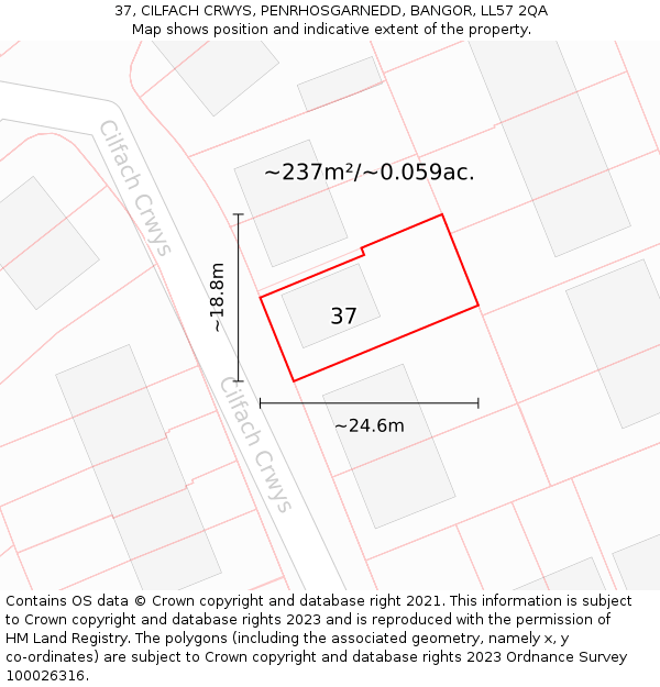 37, CILFACH CRWYS, PENRHOSGARNEDD, BANGOR, LL57 2QA: Plot and title map