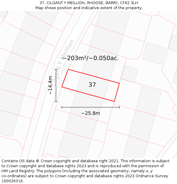 37, CILGANT Y MEILLION, RHOOSE, BARRY, CF62 3LH: Plot and title map