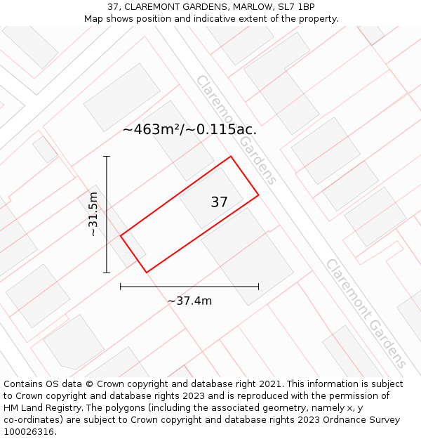 37, CLAREMONT GARDENS, MARLOW, SL7 1BP: Plot and title map