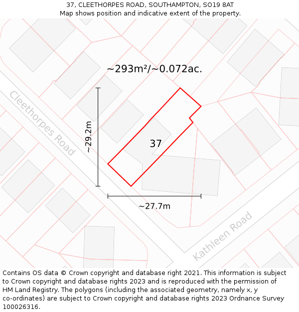 37, CLEETHORPES ROAD, SOUTHAMPTON, SO19 8AT: Plot and title map