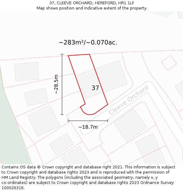 37, CLEEVE ORCHARD, HEREFORD, HR1 1LF: Plot and title map