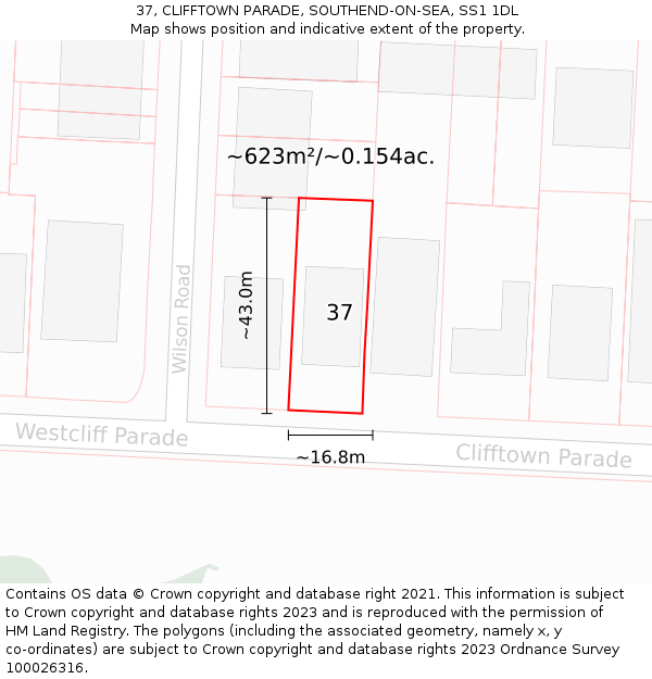 37, CLIFFTOWN PARADE, SOUTHEND-ON-SEA, SS1 1DL: Plot and title map