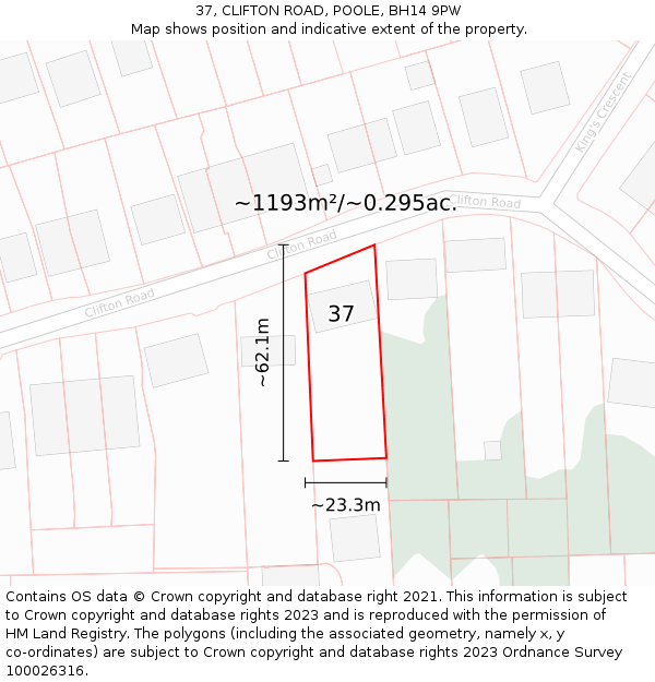 37, CLIFTON ROAD, POOLE, BH14 9PW: Plot and title map