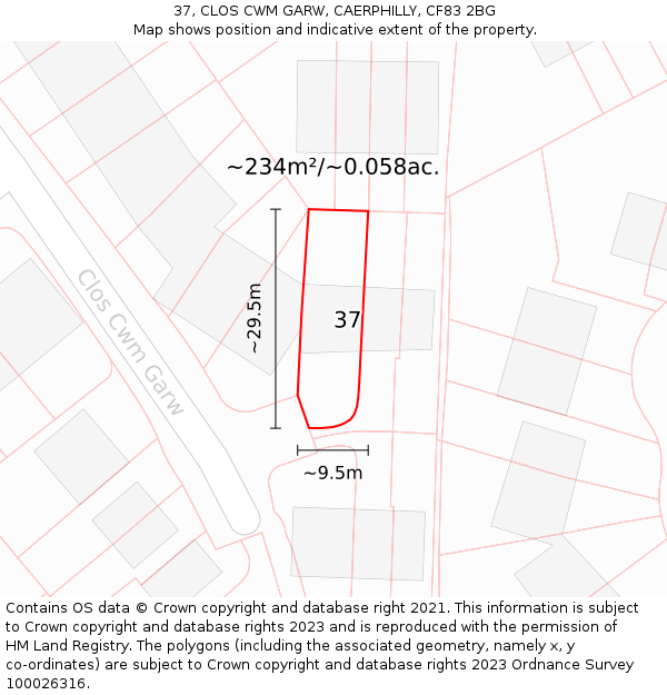 37, CLOS CWM GARW, CAERPHILLY, CF83 2BG: Plot and title map