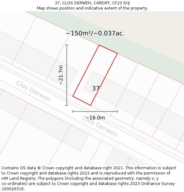 37, CLOS DERWEN, CARDIFF, CF23 5HJ: Plot and title map