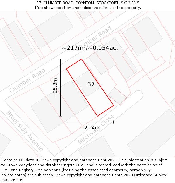 37, CLUMBER ROAD, POYNTON, STOCKPORT, SK12 1NS: Plot and title map
