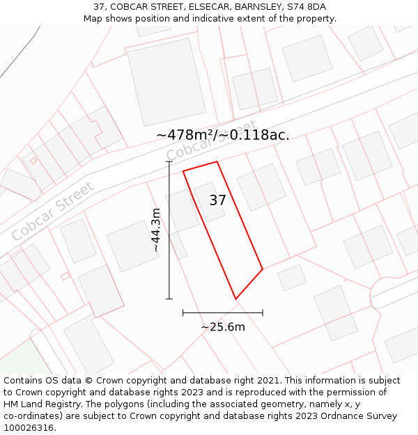 37, COBCAR STREET, ELSECAR, BARNSLEY, S74 8DA: Plot and title map
