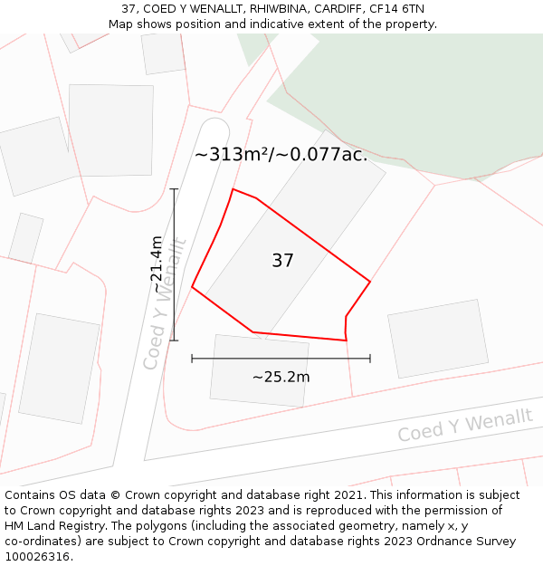 37, COED Y WENALLT, RHIWBINA, CARDIFF, CF14 6TN: Plot and title map