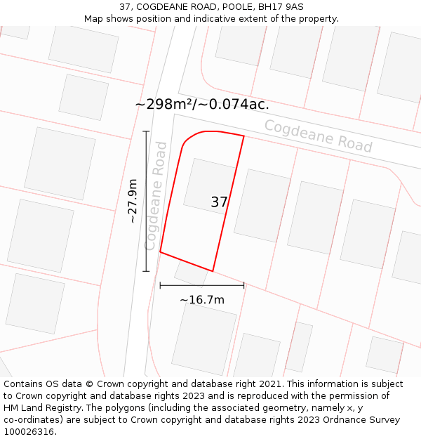 37, COGDEANE ROAD, POOLE, BH17 9AS: Plot and title map