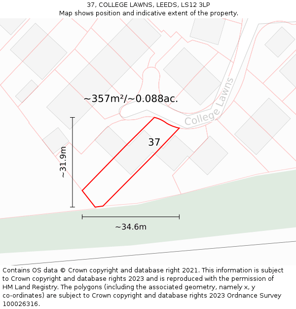 37, COLLEGE LAWNS, LEEDS, LS12 3LP: Plot and title map