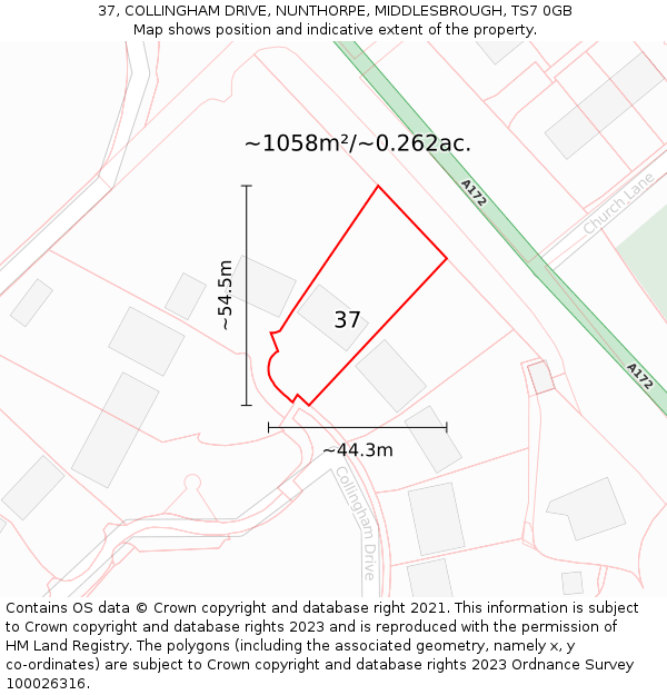 37, COLLINGHAM DRIVE, NUNTHORPE, MIDDLESBROUGH, TS7 0GB: Plot and title map