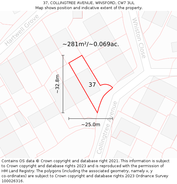 37, COLLINGTREE AVENUE, WINSFORD, CW7 3UL: Plot and title map