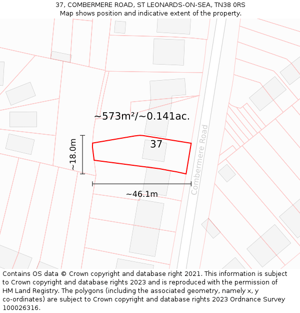37, COMBERMERE ROAD, ST LEONARDS-ON-SEA, TN38 0RS: Plot and title map