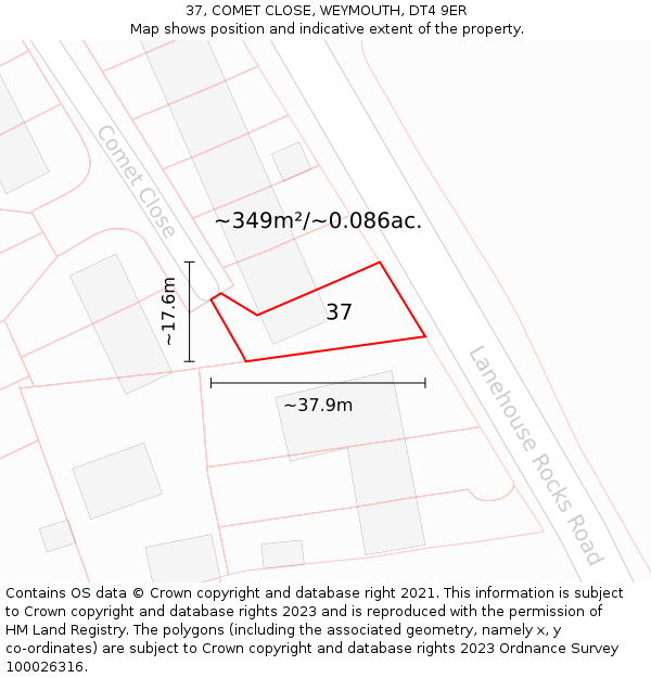 37, COMET CLOSE, WEYMOUTH, DT4 9ER: Plot and title map