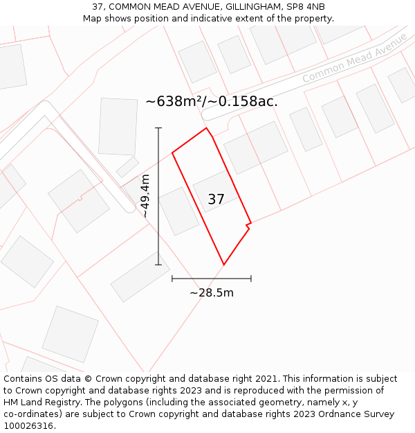 37, COMMON MEAD AVENUE, GILLINGHAM, SP8 4NB: Plot and title map