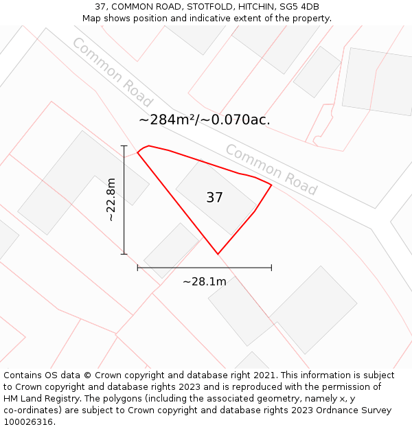 37, COMMON ROAD, STOTFOLD, HITCHIN, SG5 4DB: Plot and title map