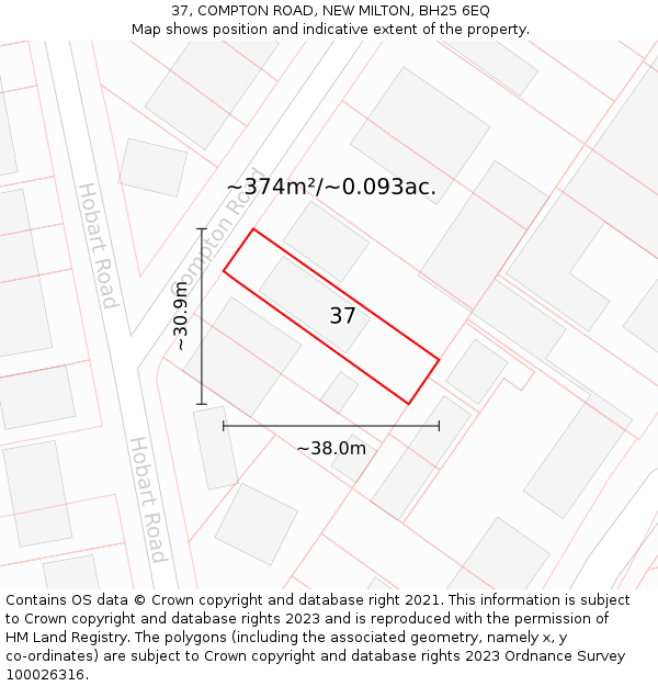 37, COMPTON ROAD, NEW MILTON, BH25 6EQ: Plot and title map
