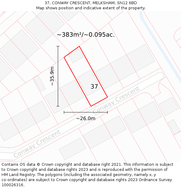 37, CONWAY CRESCENT, MELKSHAM, SN12 6BD: Plot and title map