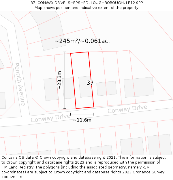 37, CONWAY DRIVE, SHEPSHED, LOUGHBOROUGH, LE12 9PP: Plot and title map
