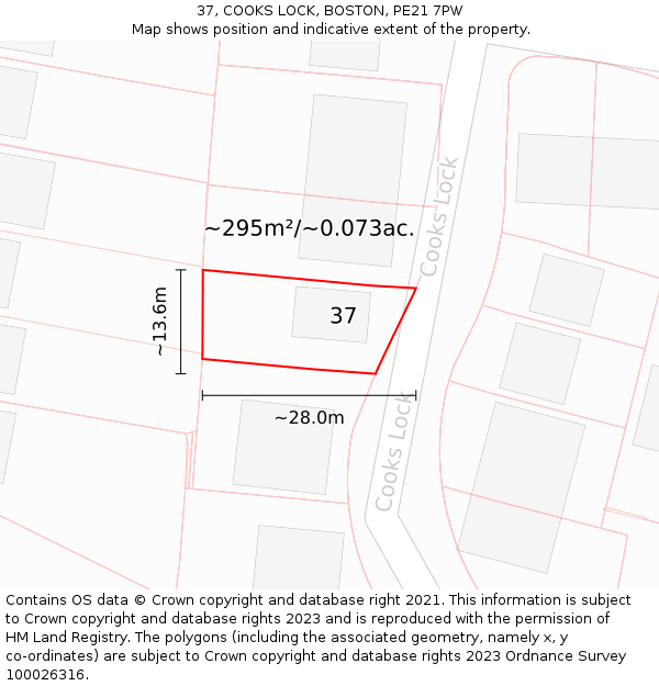 37, COOKS LOCK, BOSTON, PE21 7PW: Plot and title map