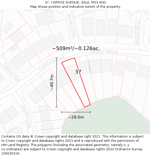 37, COPPICE AVENUE, SALE, M33 4ND: Plot and title map