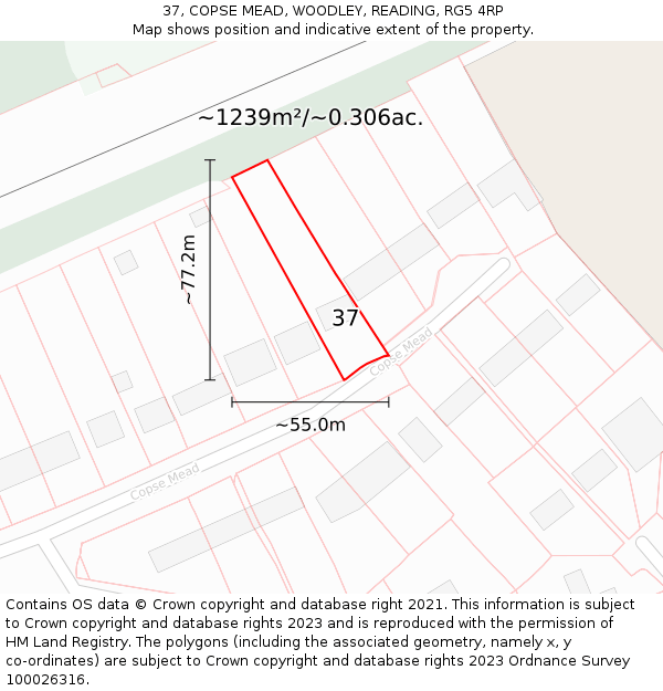 37, COPSE MEAD, WOODLEY, READING, RG5 4RP: Plot and title map