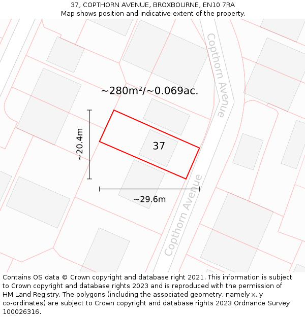 37, COPTHORN AVENUE, BROXBOURNE, EN10 7RA: Plot and title map