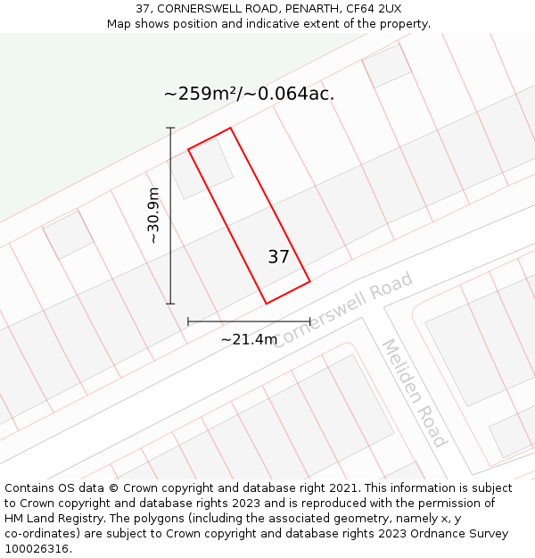 37, CORNERSWELL ROAD, PENARTH, CF64 2UX: Plot and title map