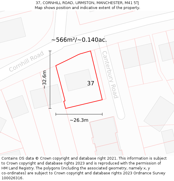 37, CORNHILL ROAD, URMSTON, MANCHESTER, M41 5TJ: Plot and title map