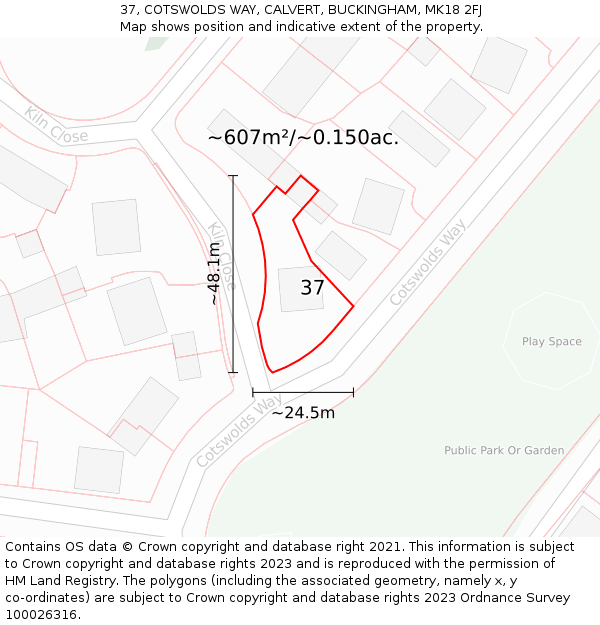 37, COTSWOLDS WAY, CALVERT, BUCKINGHAM, MK18 2FJ: Plot and title map