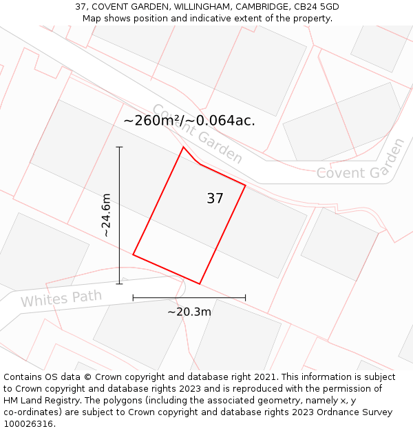 37, COVENT GARDEN, WILLINGHAM, CAMBRIDGE, CB24 5GD: Plot and title map