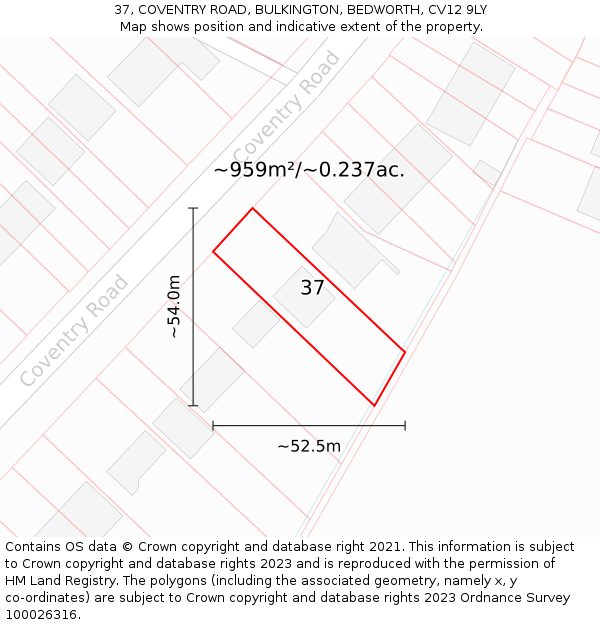 37, COVENTRY ROAD, BULKINGTON, BEDWORTH, CV12 9LY: Plot and title map