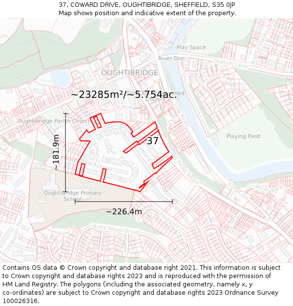 37, COWARD DRIVE, OUGHTIBRIDGE, SHEFFIELD, S35 0JP: Plot and title map