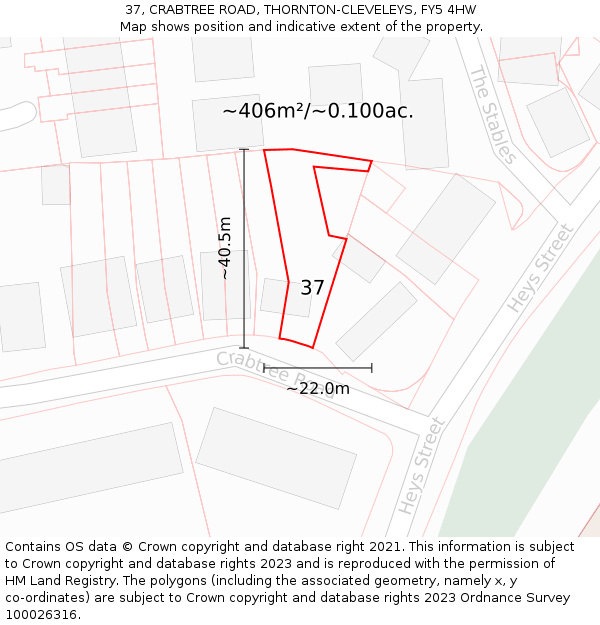37, CRABTREE ROAD, THORNTON-CLEVELEYS, FY5 4HW: Plot and title map