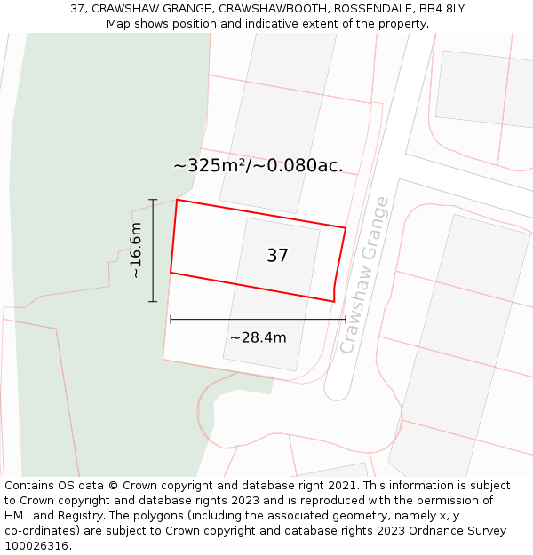 37, CRAWSHAW GRANGE, CRAWSHAWBOOTH, ROSSENDALE, BB4 8LY: Plot and title map