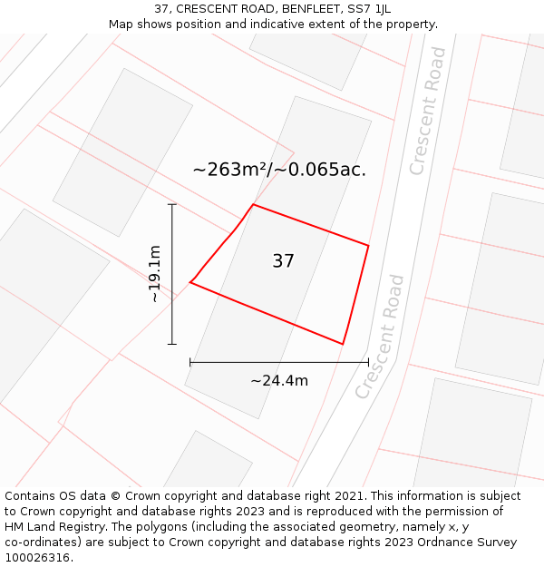 37, CRESCENT ROAD, BENFLEET, SS7 1JL: Plot and title map