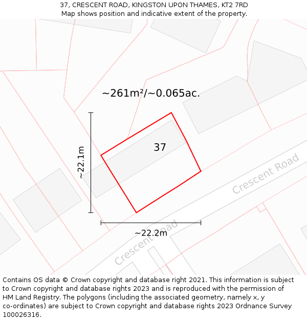 37, CRESCENT ROAD, KINGSTON UPON THAMES, KT2 7RD: Plot and title map
