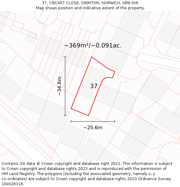 37, CRICKET CLOSE, DRAYTON, NORWICH, NR8 6YA: Plot and title map