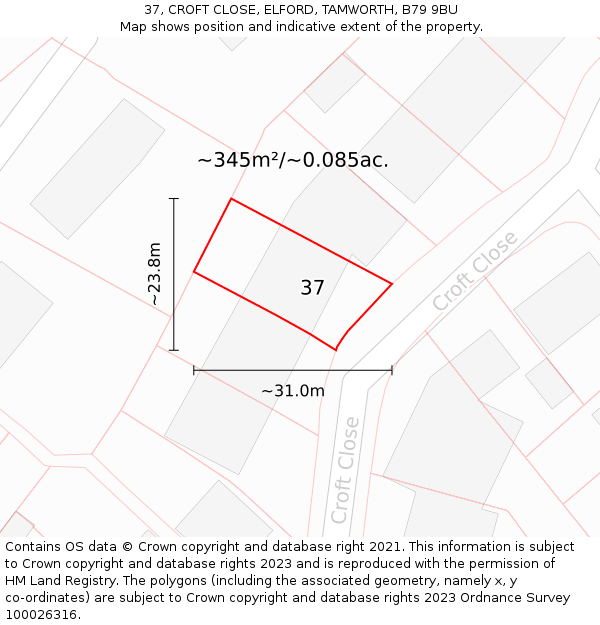 37, CROFT CLOSE, ELFORD, TAMWORTH, B79 9BU: Plot and title map