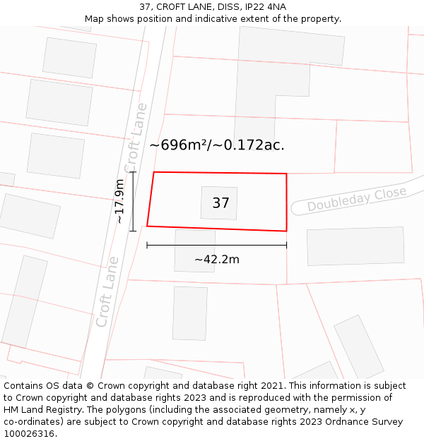 37, CROFT LANE, DISS, IP22 4NA: Plot and title map