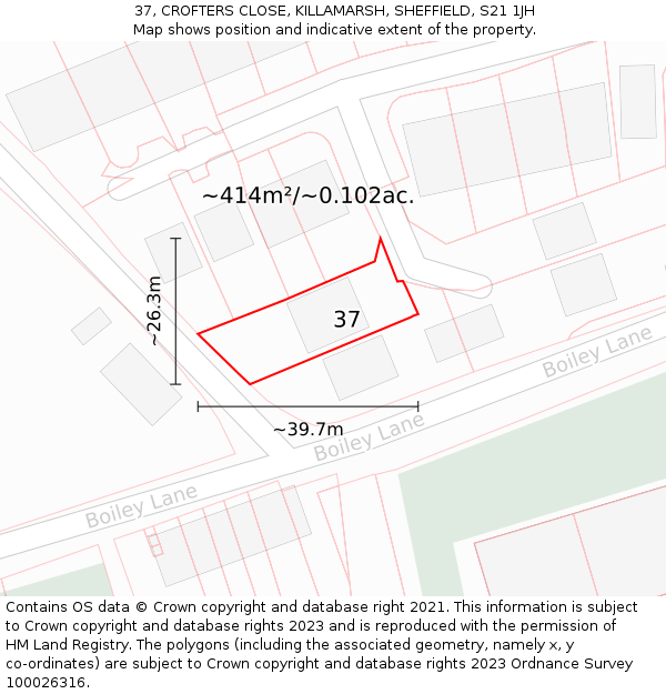 37, CROFTERS CLOSE, KILLAMARSH, SHEFFIELD, S21 1JH: Plot and title map