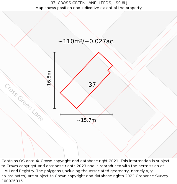 37, CROSS GREEN LANE, LEEDS, LS9 8LJ: Plot and title map