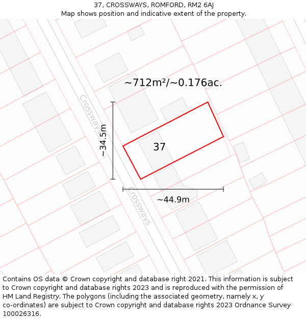 37, CROSSWAYS, ROMFORD, RM2 6AJ: Plot and title map