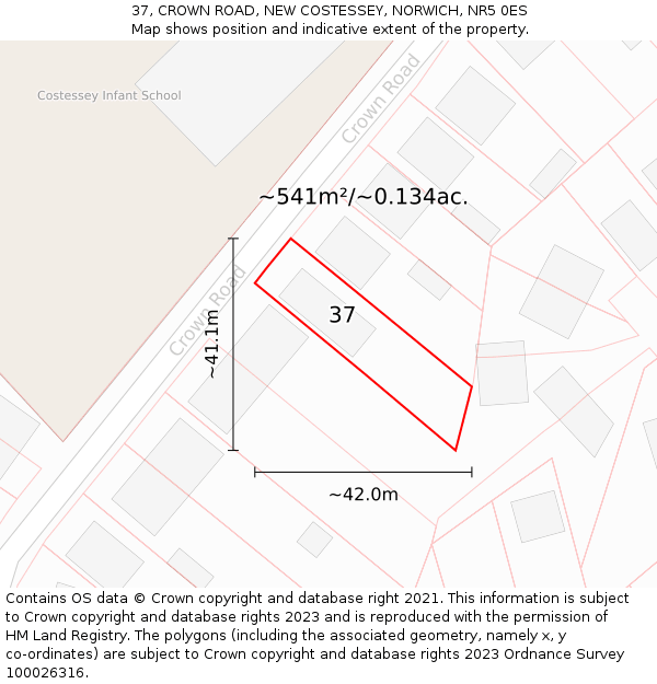 37, CROWN ROAD, NEW COSTESSEY, NORWICH, NR5 0ES: Plot and title map
