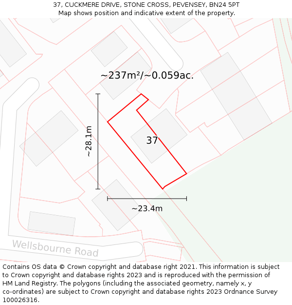 37, CUCKMERE DRIVE, STONE CROSS, PEVENSEY, BN24 5PT: Plot and title map