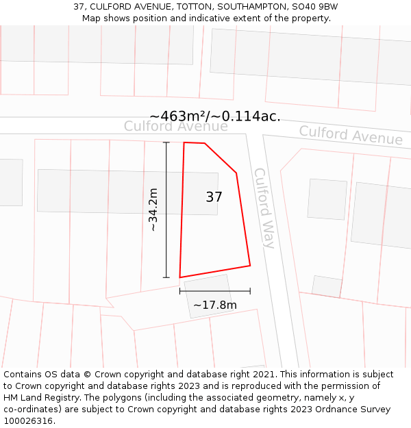 37, CULFORD AVENUE, TOTTON, SOUTHAMPTON, SO40 9BW: Plot and title map